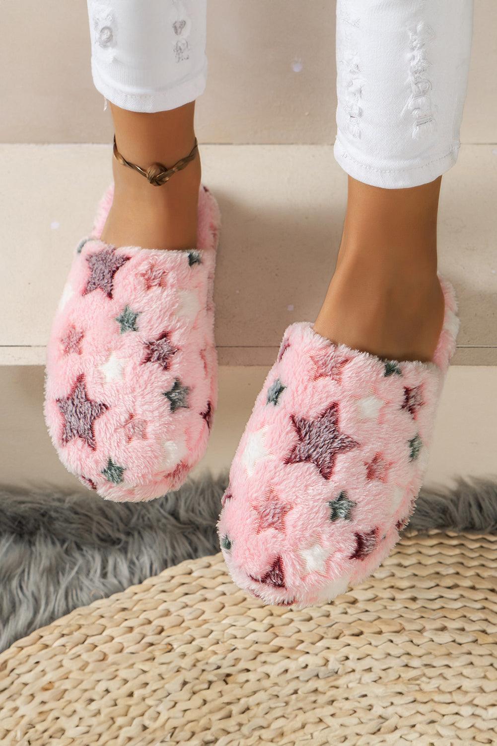 Beige Star Pattern Plush Home Slippers