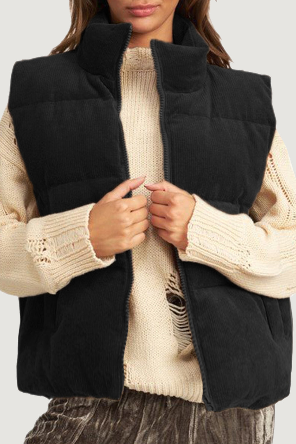  Corduroy Zip Puffer Vest