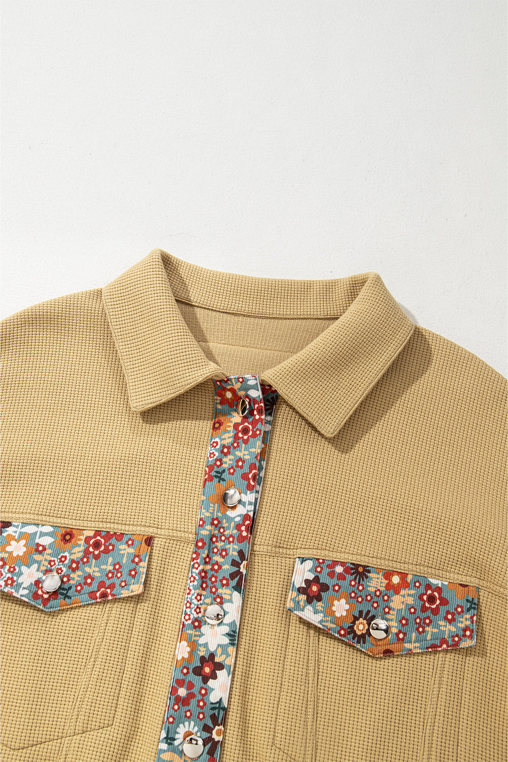 Waffle Knit Tan Floral Patchwork Jacket