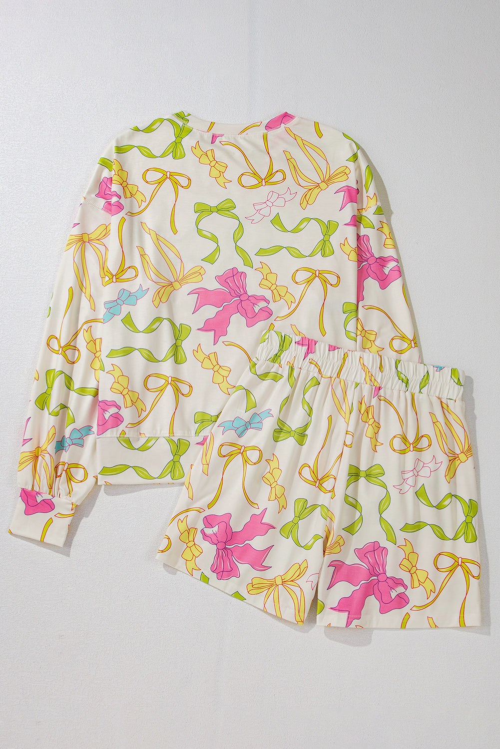 Multicolor Bows Long Sleeve and Shorts Set