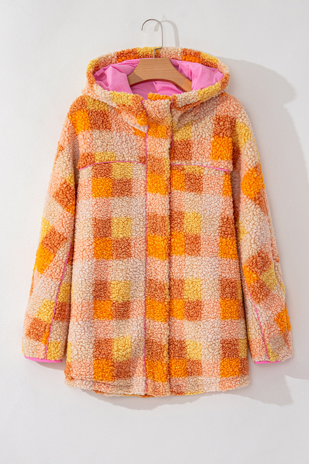  Checkered Orange Sherpa Hooded Jacket