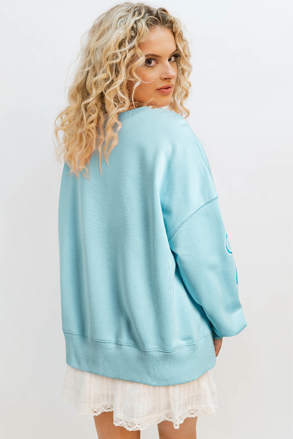 Cotton Candy Blue Sequin Bowknot Oversized Sweatshirt