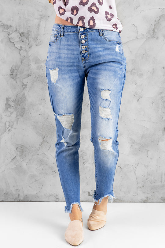 Distressed Ankle Frayed Skinny Denim