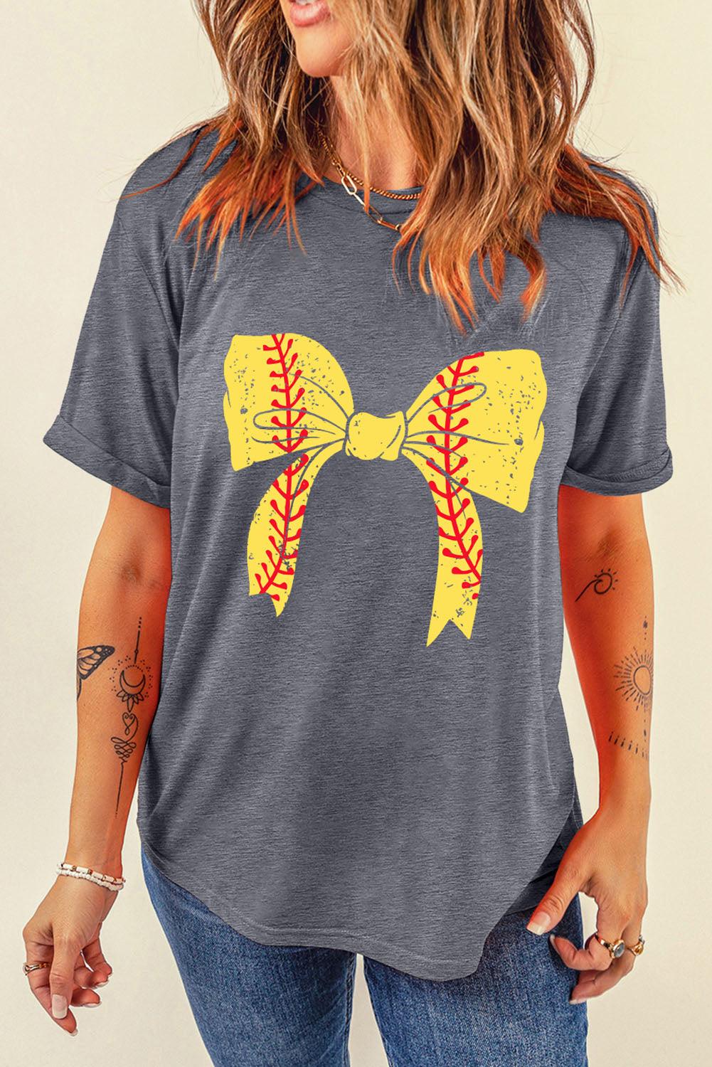  Baseball Bowknot Graphic T-Shirt