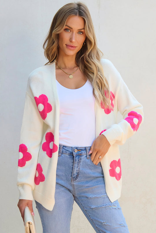 Cream Rose Flower Pattern Cardigan