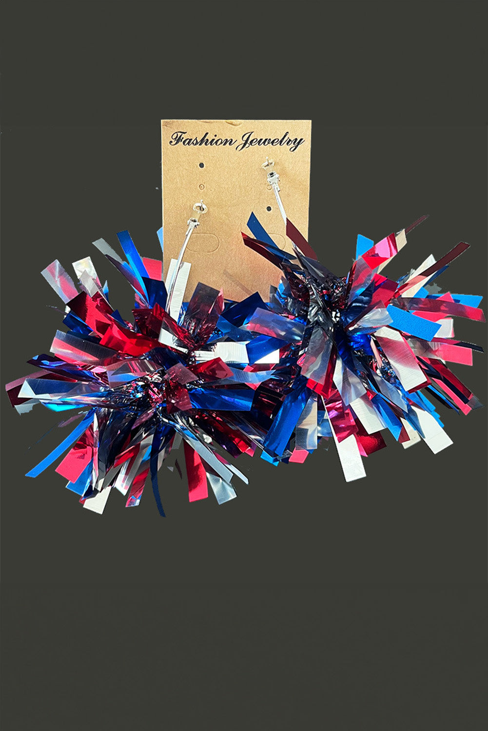 Tinsel Pompom Patriotic Celebration Earrings