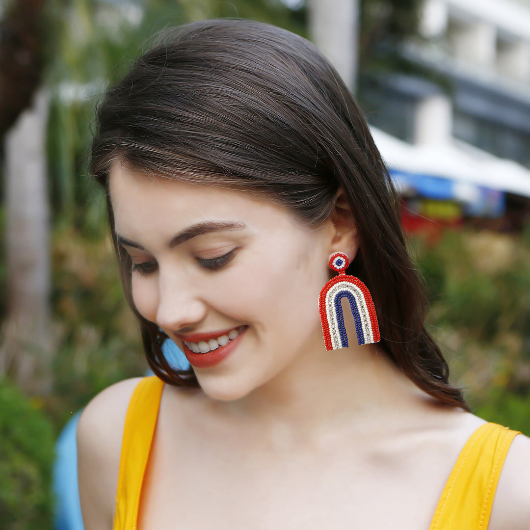 Rainbow USA Bead Dangle Earrings