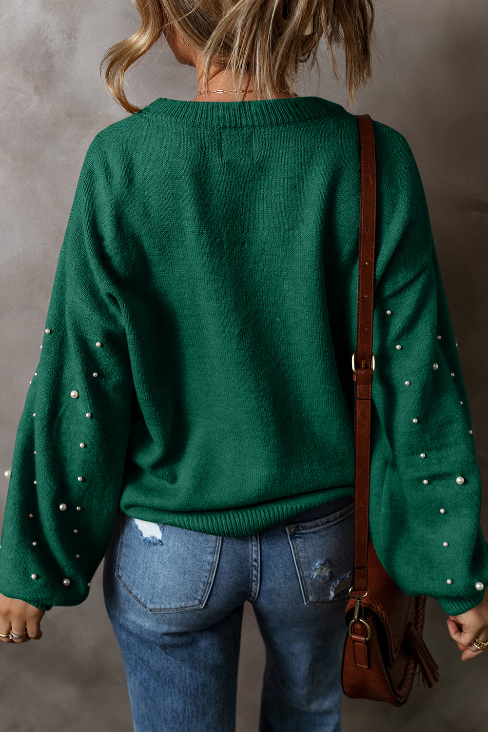 Pearled Holiday Evergreen Drop Sweater