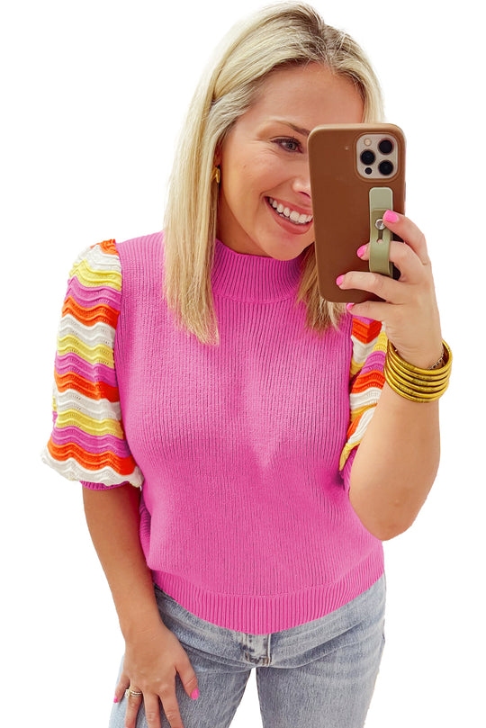 Pink Knit Multicolor Sweater Top