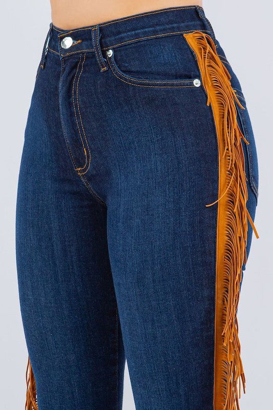 Fringe Bell Bottom in Dark - Inseam 32"