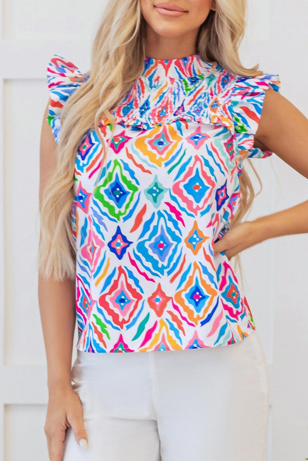 Brandi Geometric Shirred Blouse