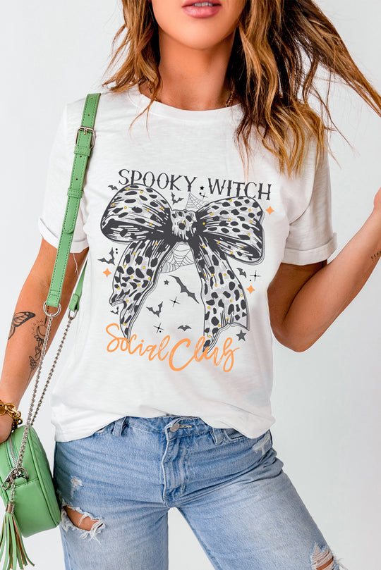  Leopard Bow Bat "SPOOKY WITCH" Graphic Halloween T Shirt