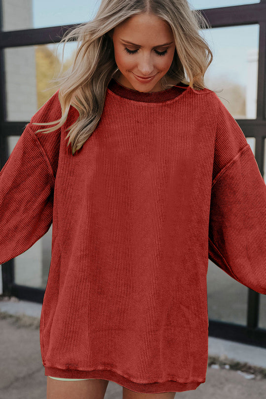 Slouchy Ribbed Corduroy Oversized Sweatshirt