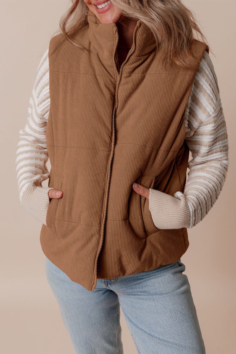  Corduroy Zip Puffer Vest