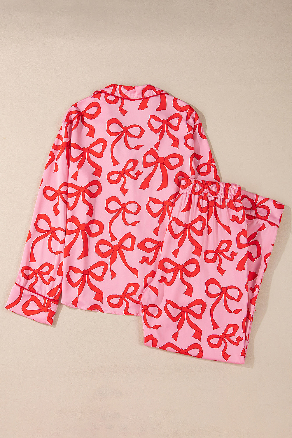 Red Bows 2 Piece Long Sleeve Pajama Pant Set