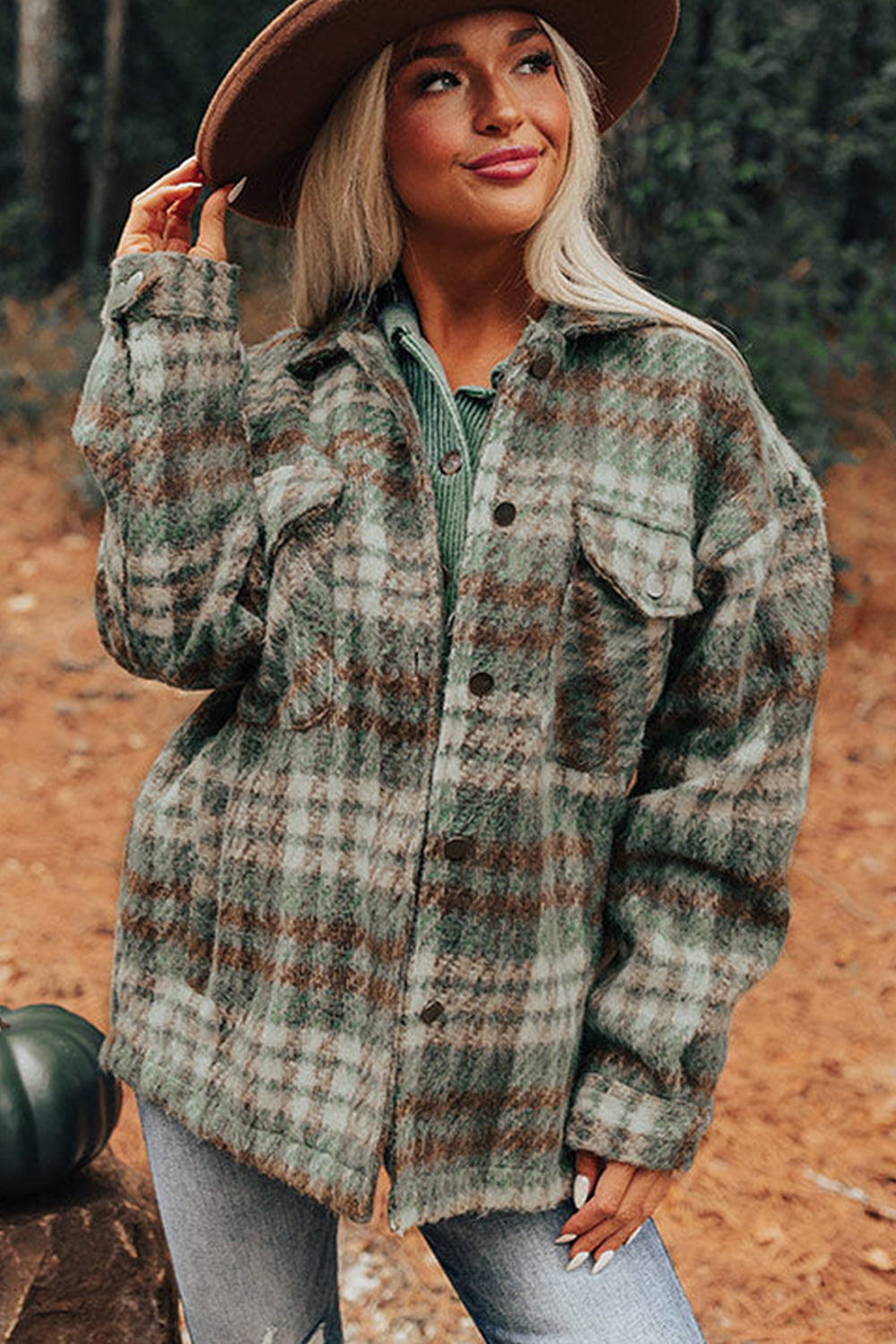 Sage Plaid Collar Shacket