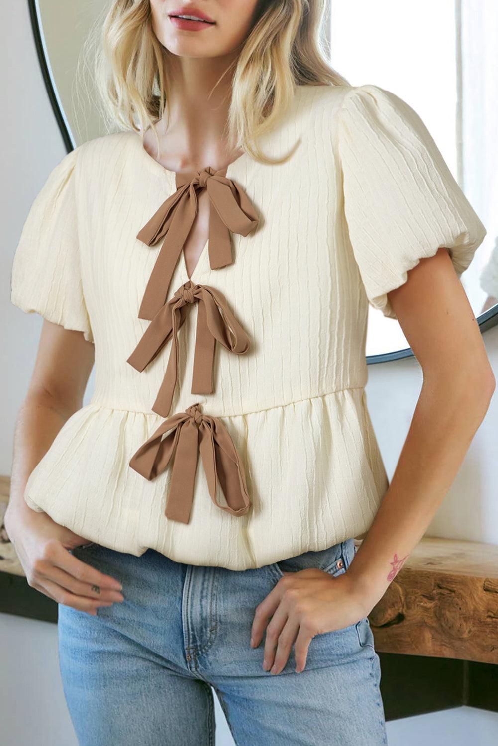 Lizzy Cream Bow Ties Blouse