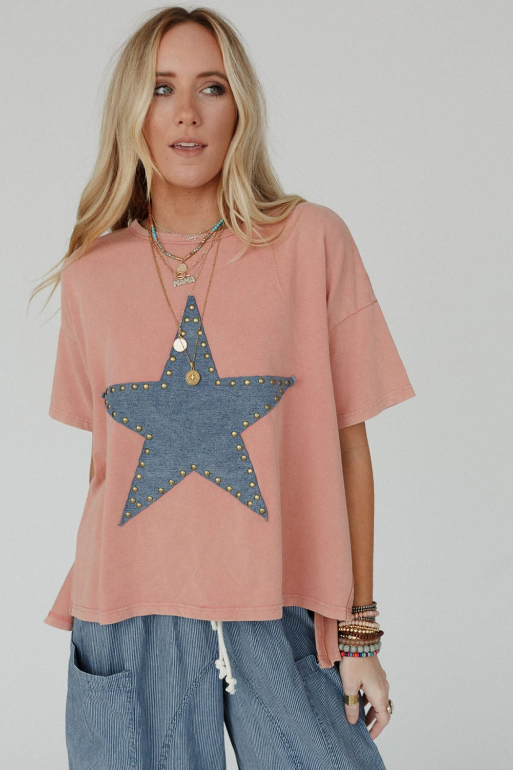 Slouchy Studded Star Graphic Shirt