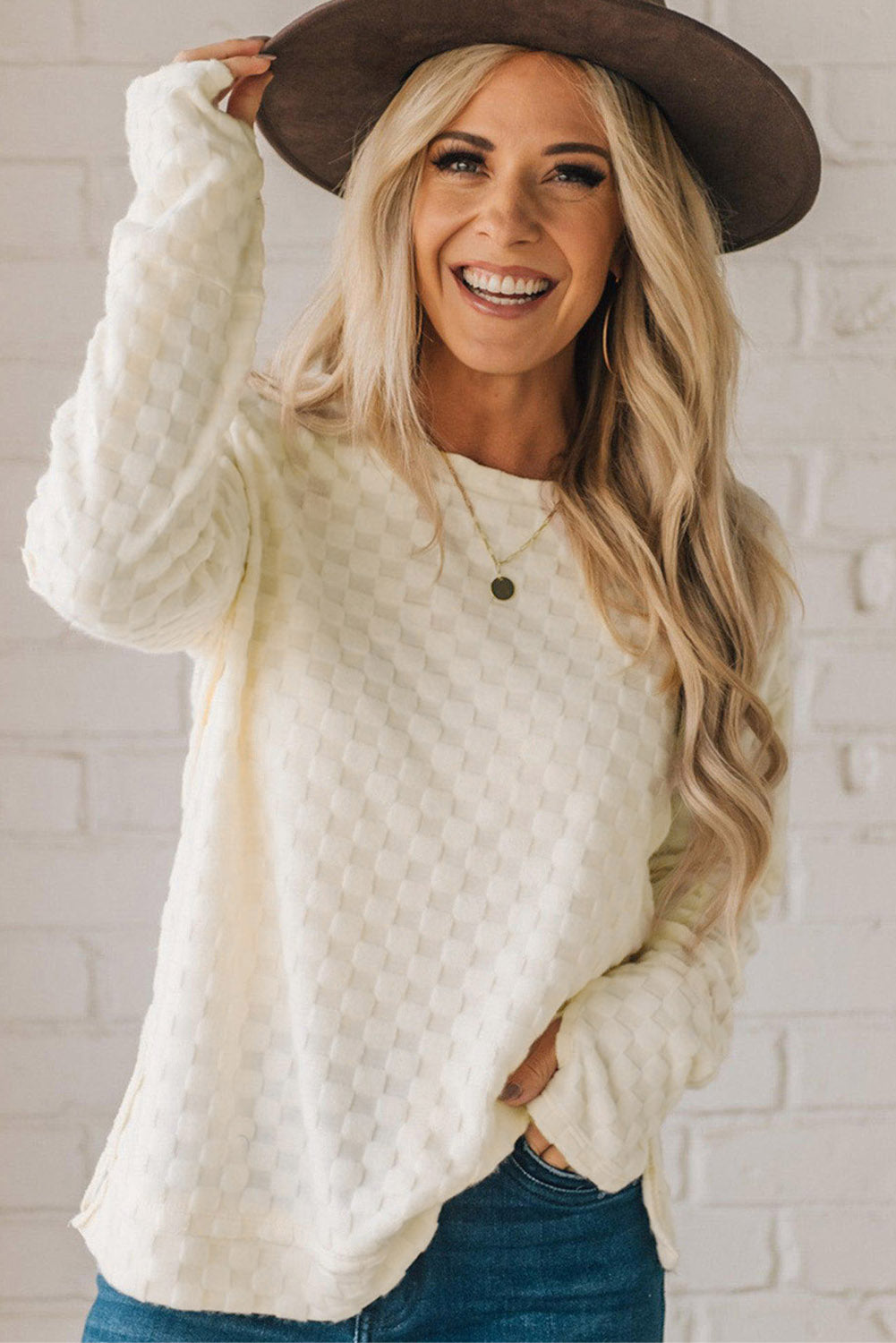  Thumbhole Solid Beig Long Sleeve Top