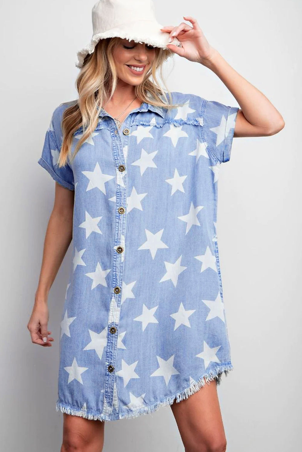 Star & Sassy Frayed Collared Denim Dress