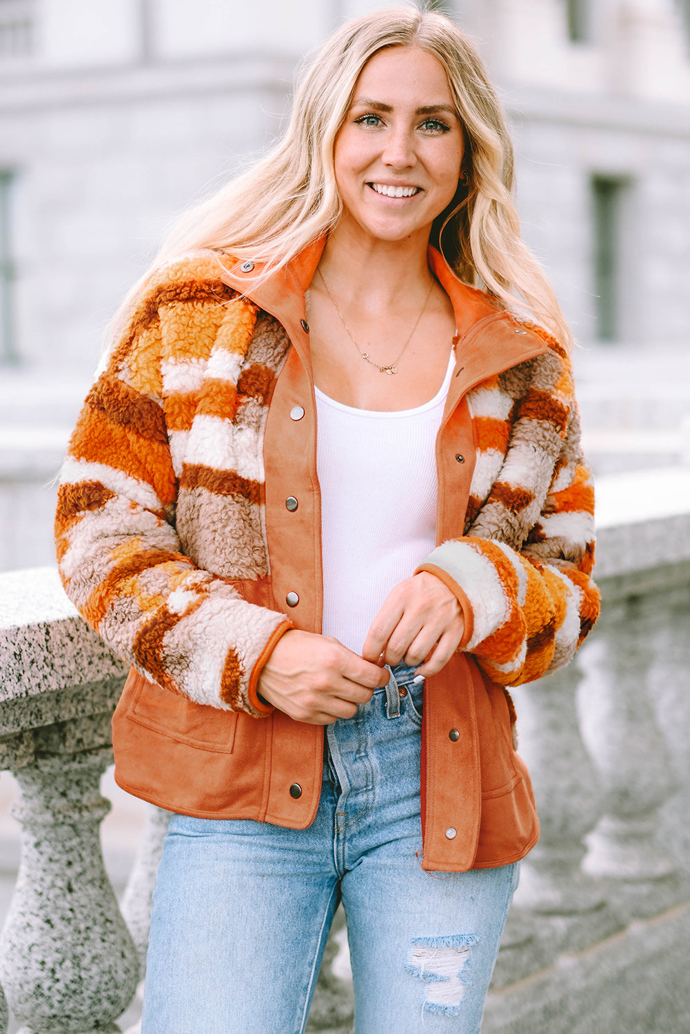 Spice Autumn Quilted Aztec Furry Jacket