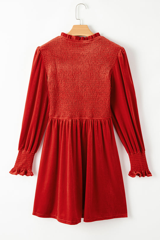 Red Velvet Smocked Dress