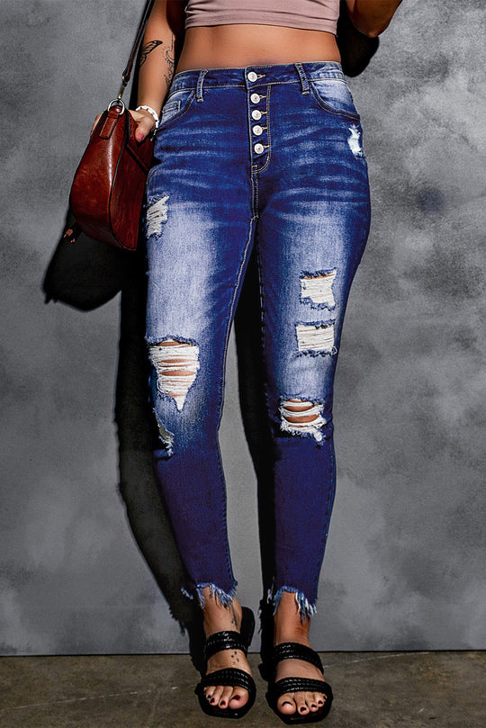 Distressed Ankle Frayed Skinny Denim