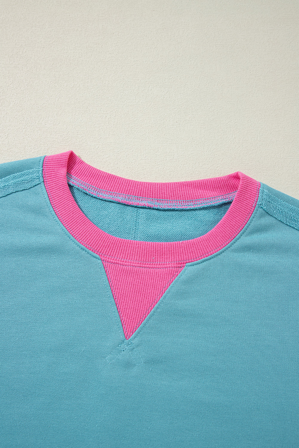 Aqua Blue and Pink Patchwork Loose Sweatshirt