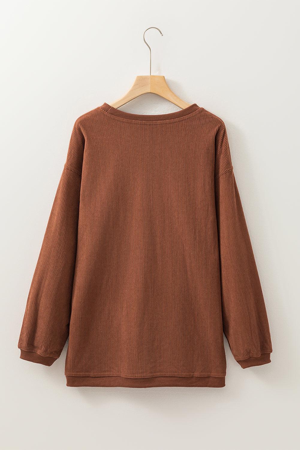 Orange Ribbed Corduroy Oversized Sweatshirt