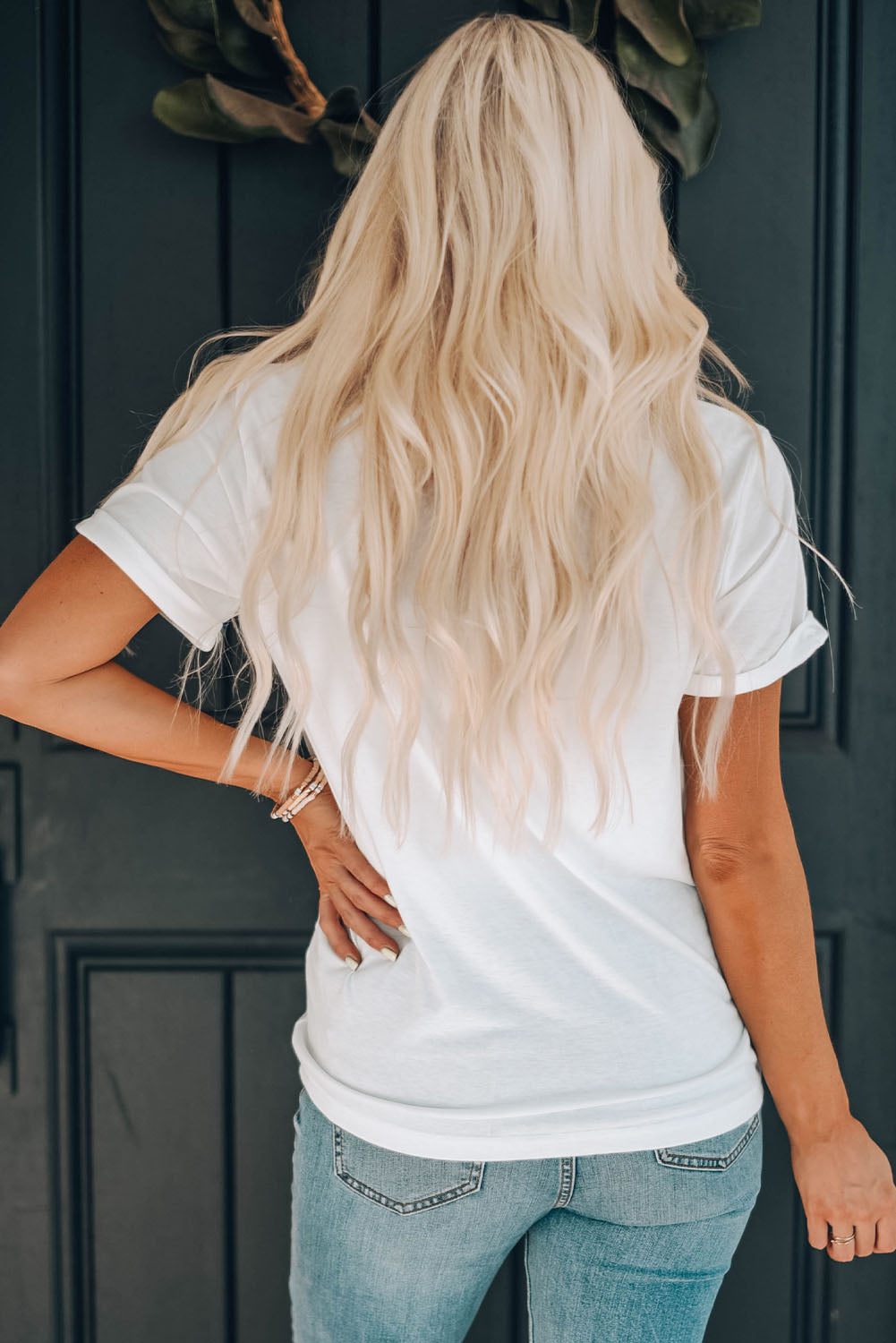 White Sequins American Flag T Shirt - Klazzi Fashion Boutique