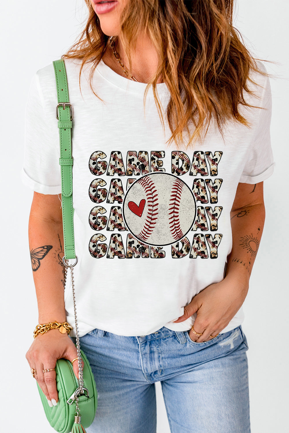 White Leopard GAME DAY Baseball Graphic T Shirt - Klazzi Fashion Boutique