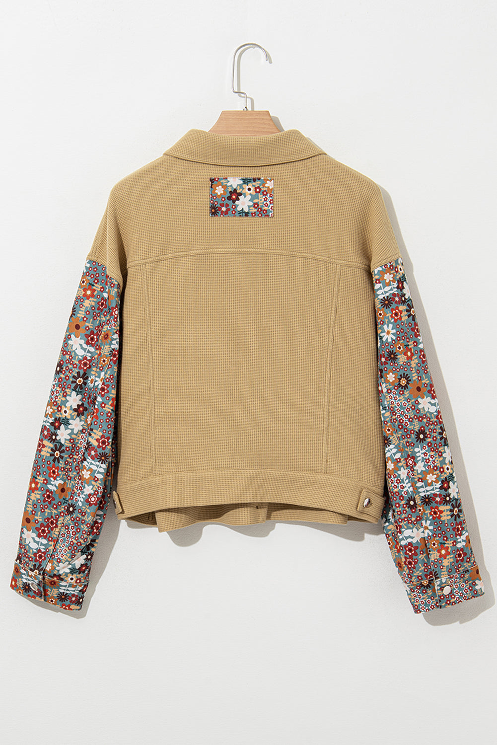 Waffle Knit Tan Floral Patchwork Jacket