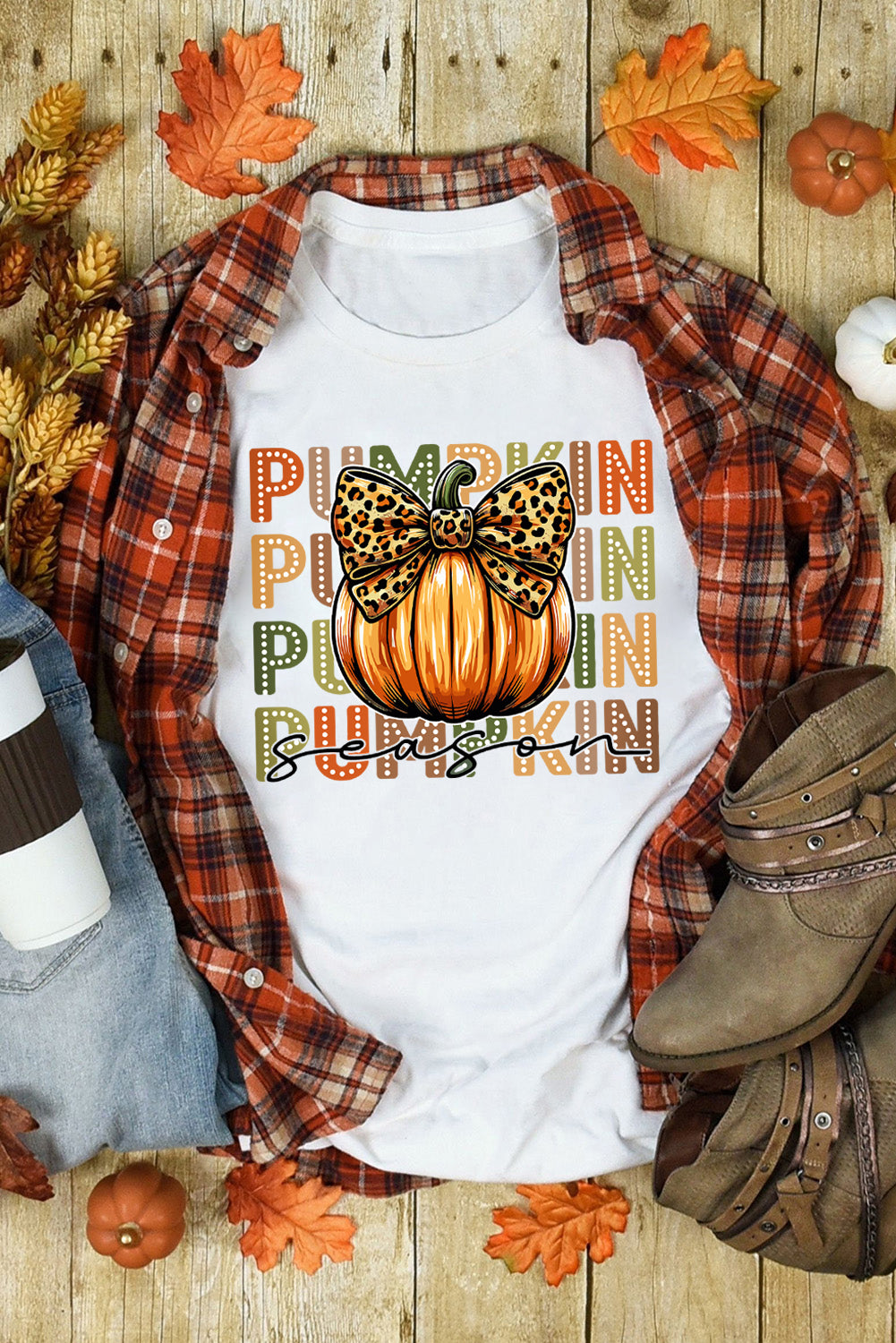  Leopard Bow Pumpkin Season T Shirt