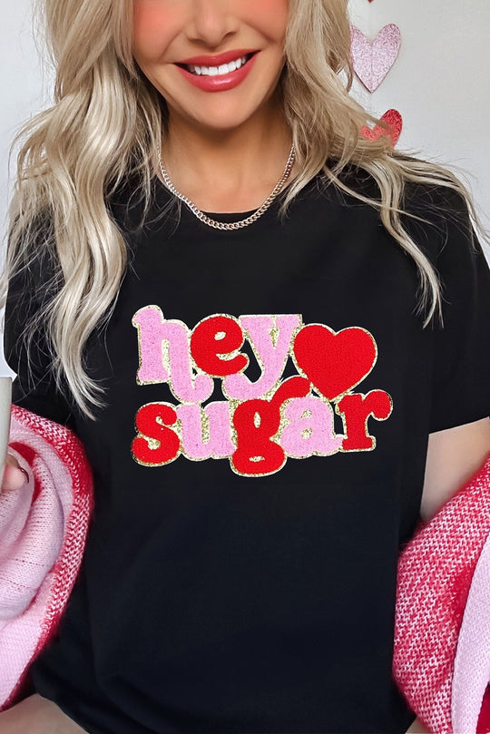 Chenille Heart "Hey Sugar" Valentines T-Shirt