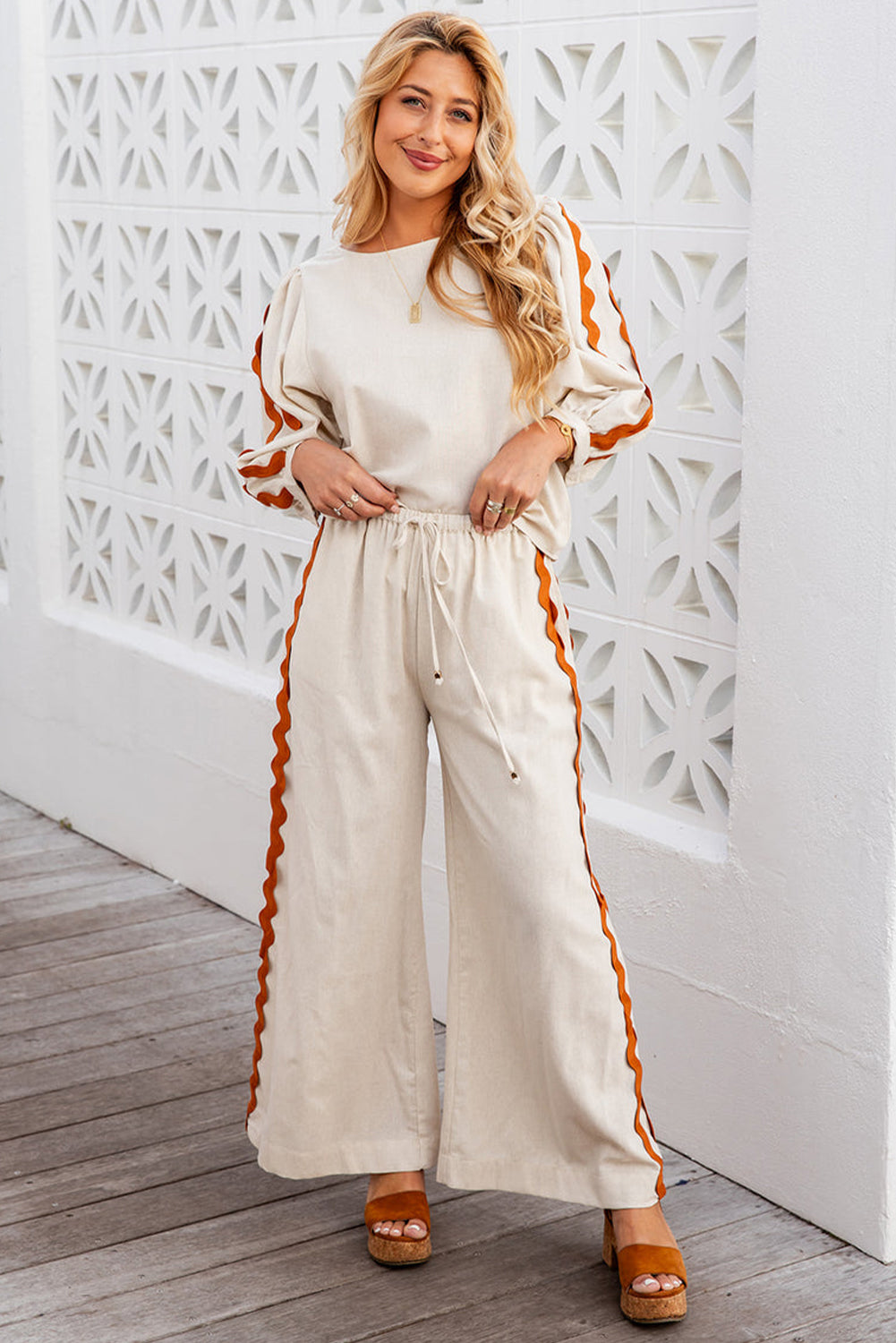 Pumpkin Spice Zig Zag Wide Leg Pants Set