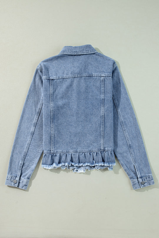 Dani Ruffle Distressed Denim Jacket