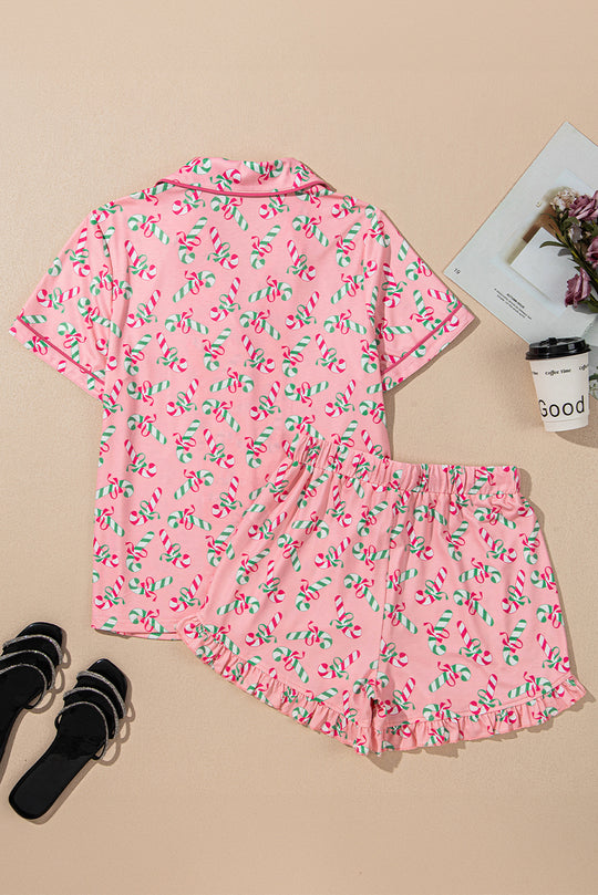 Sweet Christmas Candy Cane Pajama Short Set