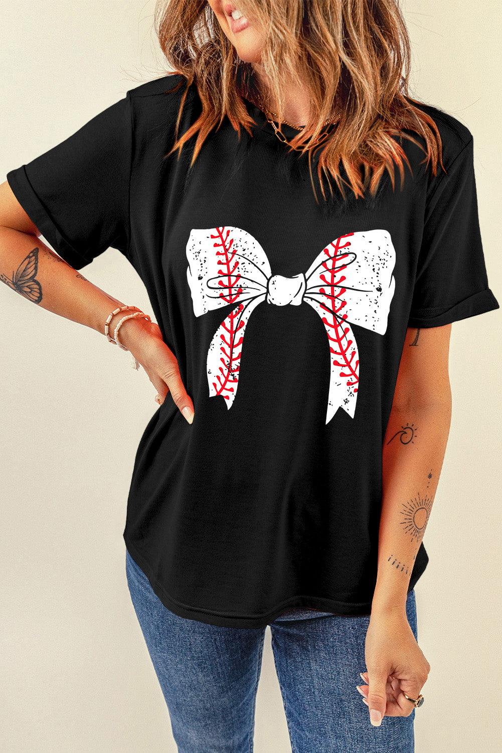  Baseball Bowknot Graphic T-Shirt