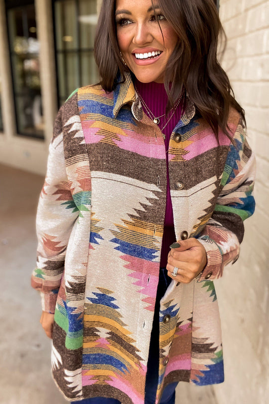 Western Multicolor Aztec Button Up Shacket