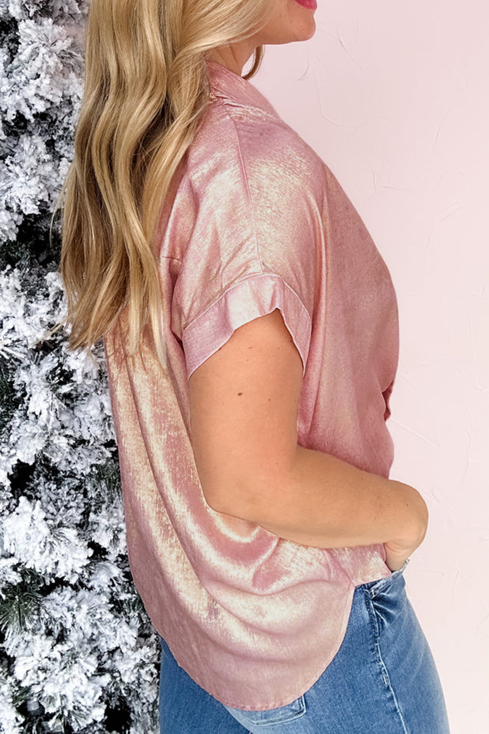 Metallic Pink Loose Fit Blouse