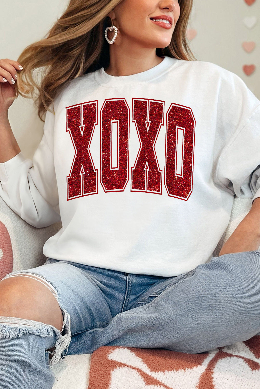 Glitter Red XOXO Graphic Valentines Sweatshirt