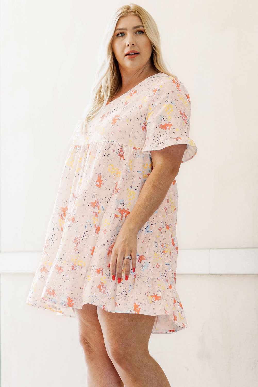 Plus Size Cream and Pink Babydoll Swing Dress - Klazzi Fashion Boutique