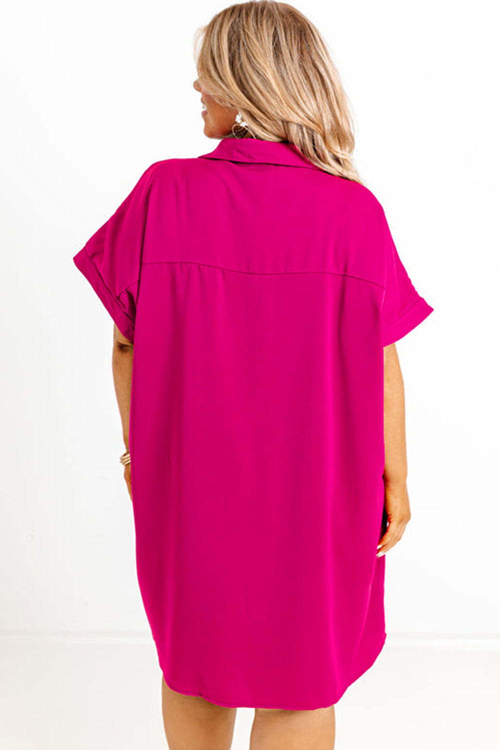 Curvy Collared Bright Pink Shift Dress