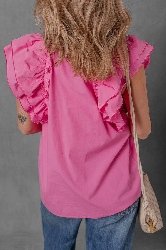 Kasey Ruffled Pink Shirred Blouse