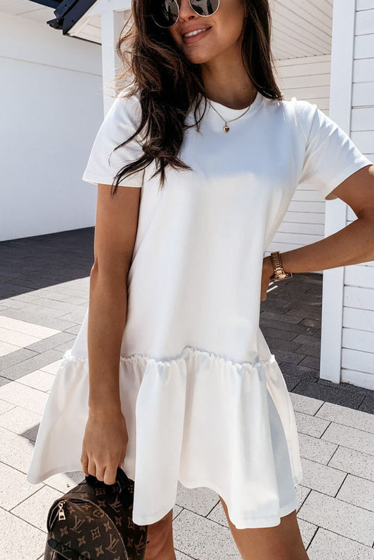 Splicing White Short Casual Dress