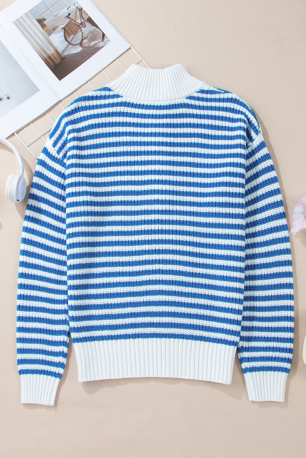 Stripe Zipper Collar Sweater