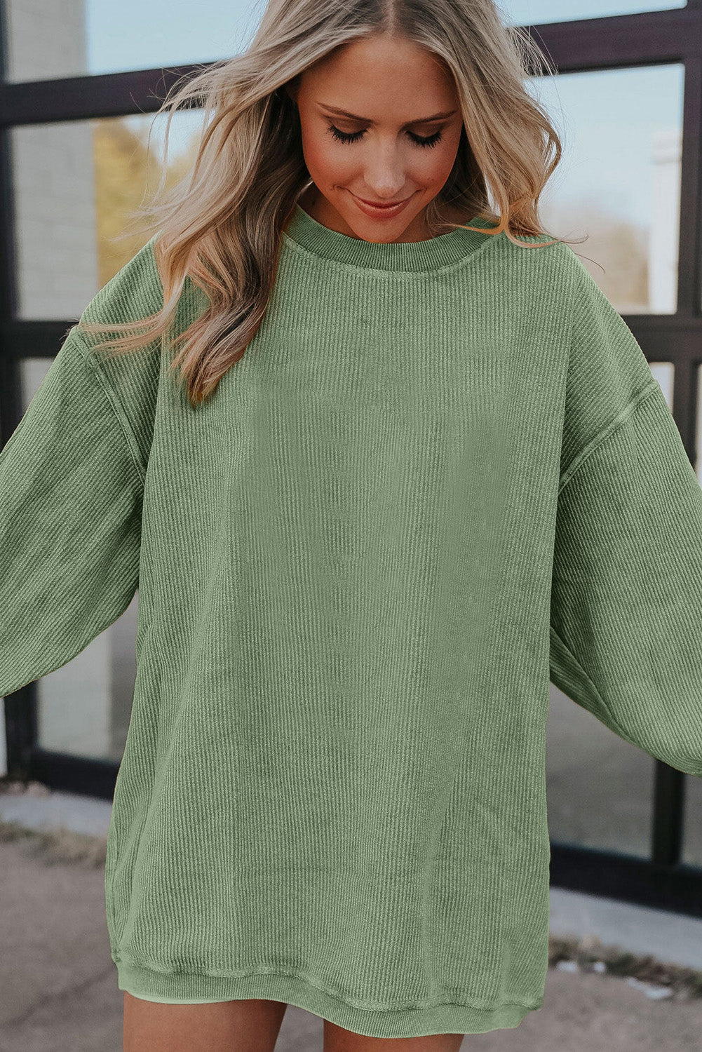 Slouchy Ribbed Corduroy Oversized Sweatshirt