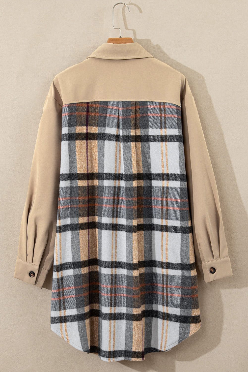  Plaid Camel Long Sleeve Shirt Mini Dress