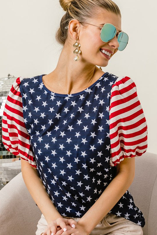 Navy 4th Of July Stars Stripes Blouse