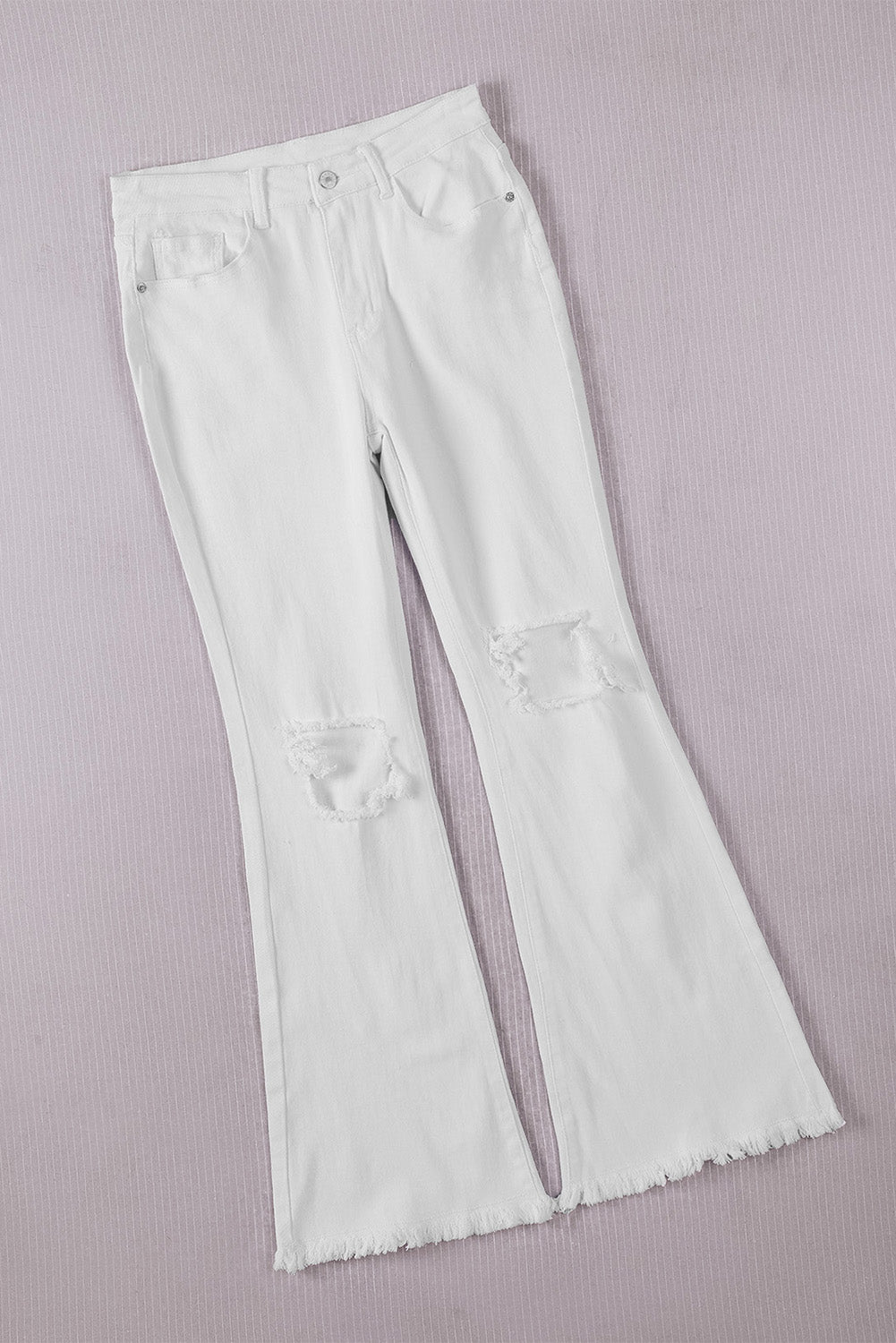 White Distressed Frayed Flare Denim Jeans - Klazzi Fashion Boutique